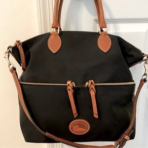 Black Dooney & Bourke Nylon tote with leather straps & accents